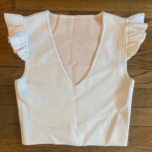 Club Monaco, Ruffle Sleeve Crop Knit Tank Top